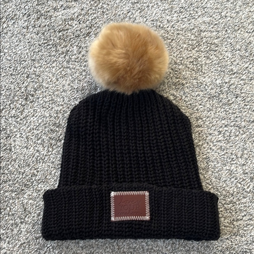 Knit Beanie with Faux Fur Pom